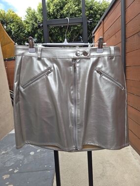 Wild Fable Silver Metallic Front-Zip Mini Skirt (12)